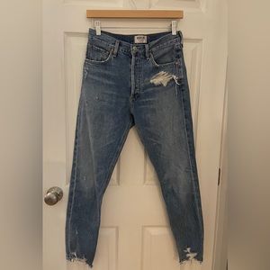 Agolde Jamie High Rise Distressed Denim Jeans sz 26 button fly 100% cotton 49059